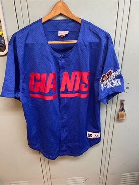Mitchell & Ness Blue and Red New York Giants Jersey Super Bowl XXI